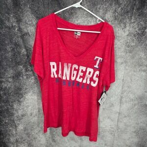 New Era Texas Rangers T Shirt Womens 2XL Red Spellout Baseball MLB New With Tags
